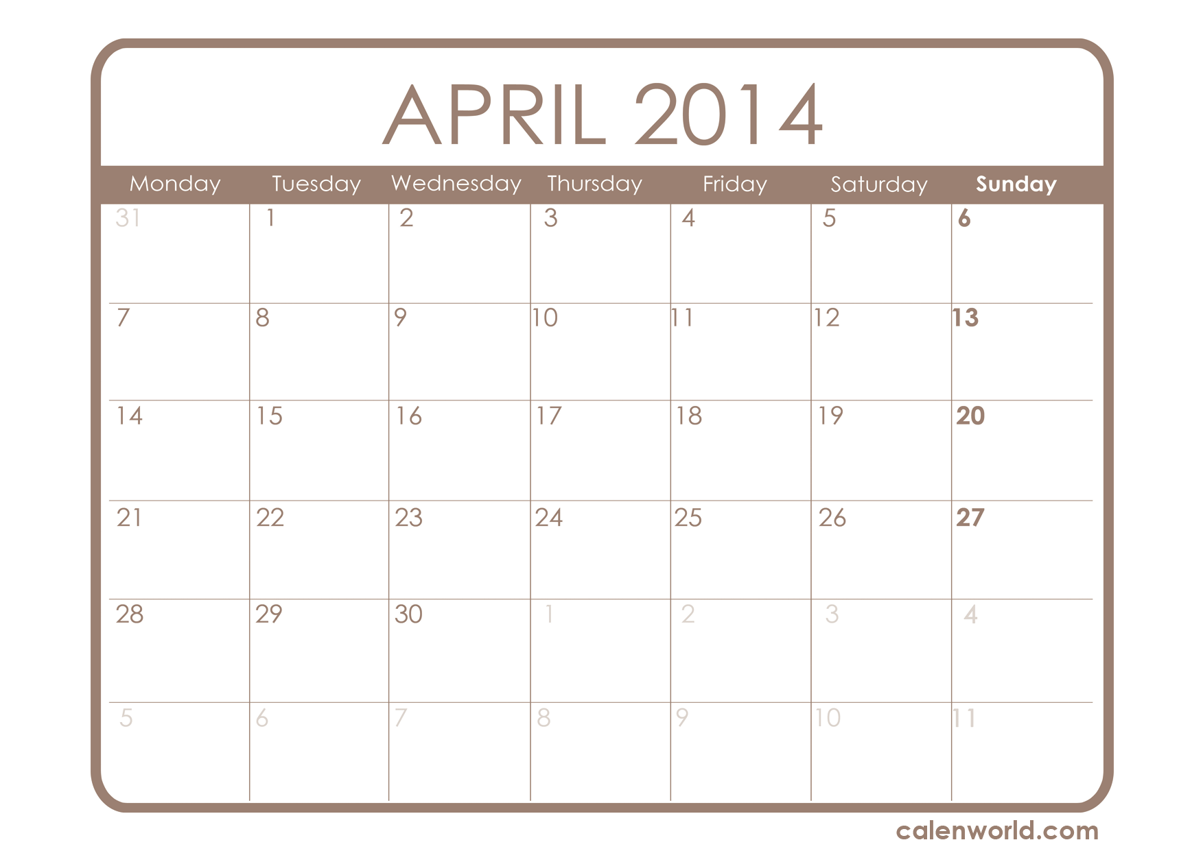Printable April Calendar Calendars