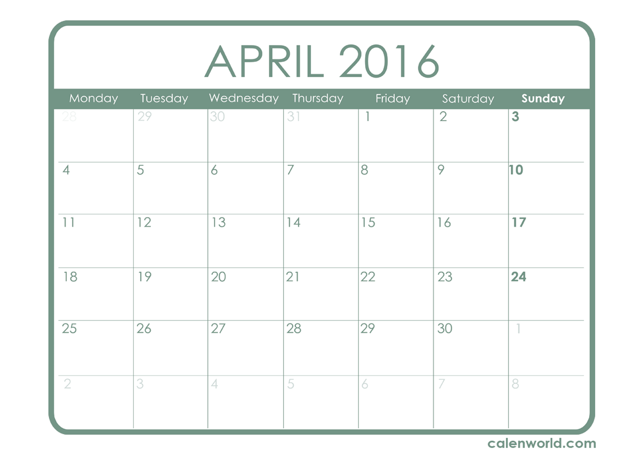 April 2016 Calendar Printable Calendars