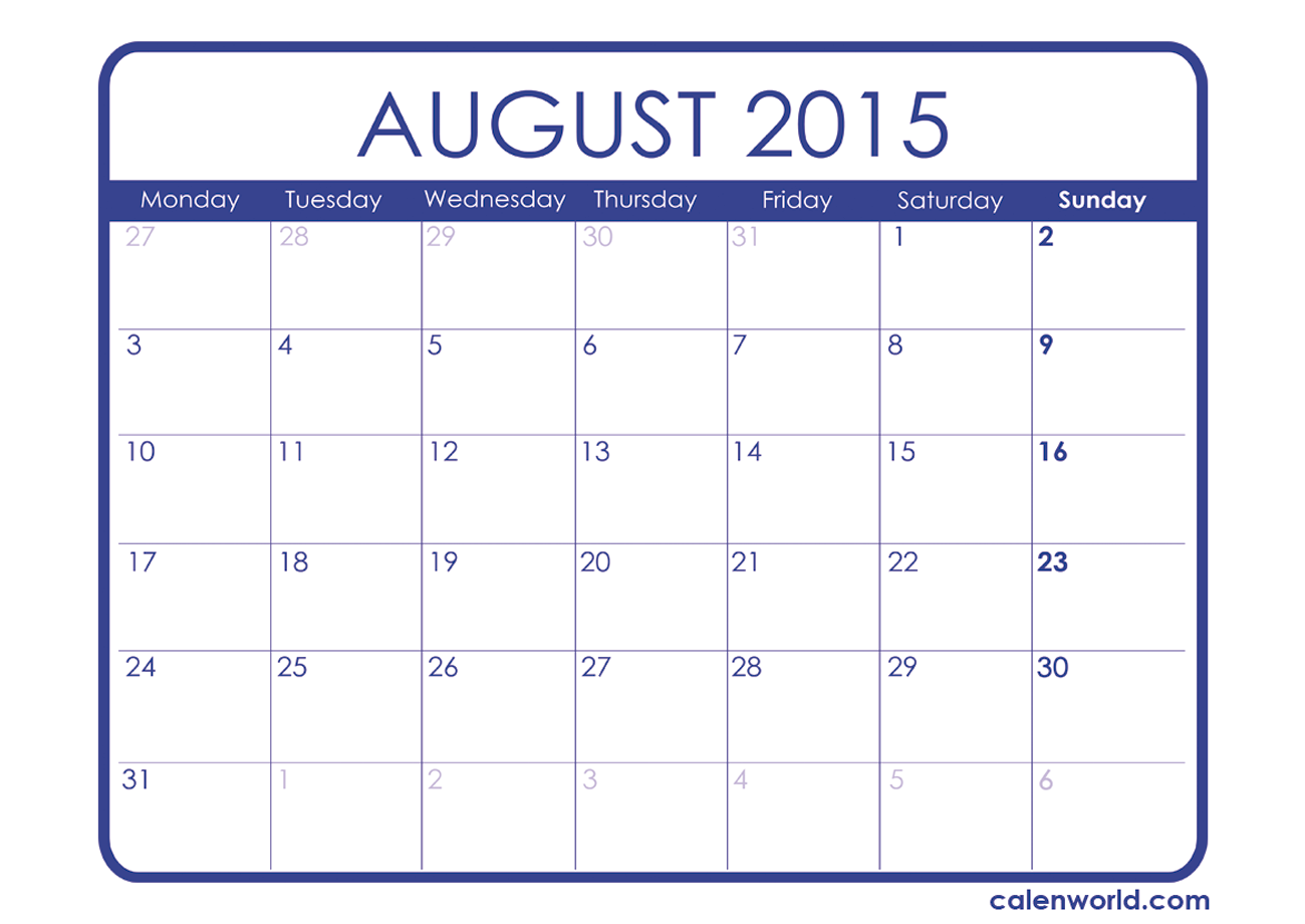 Free August Calendar Calendars