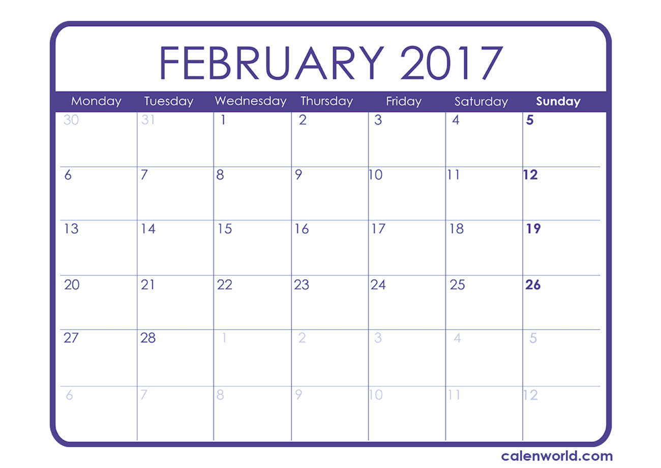 February 2017 Calendar Printable Calendars