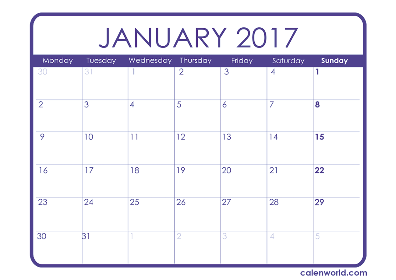 January 2017 Calendar Printable Calendars