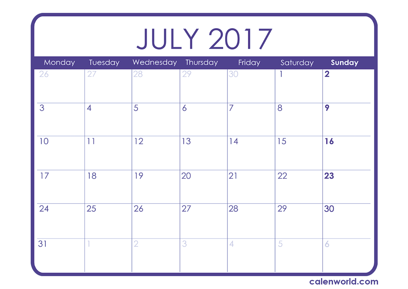 July 2017 Calendar Printable Calendars