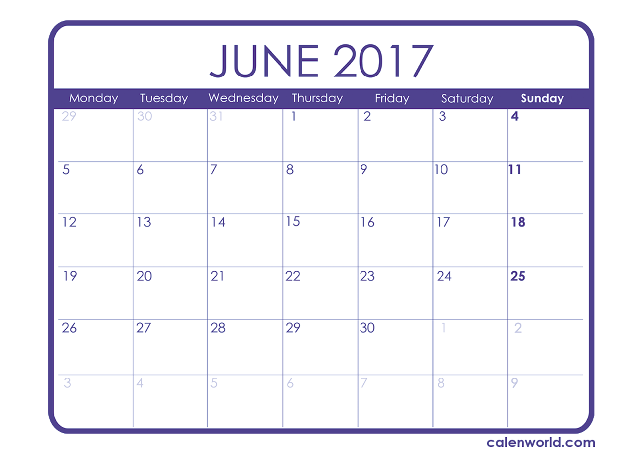 June 2017 Monthly Calendar