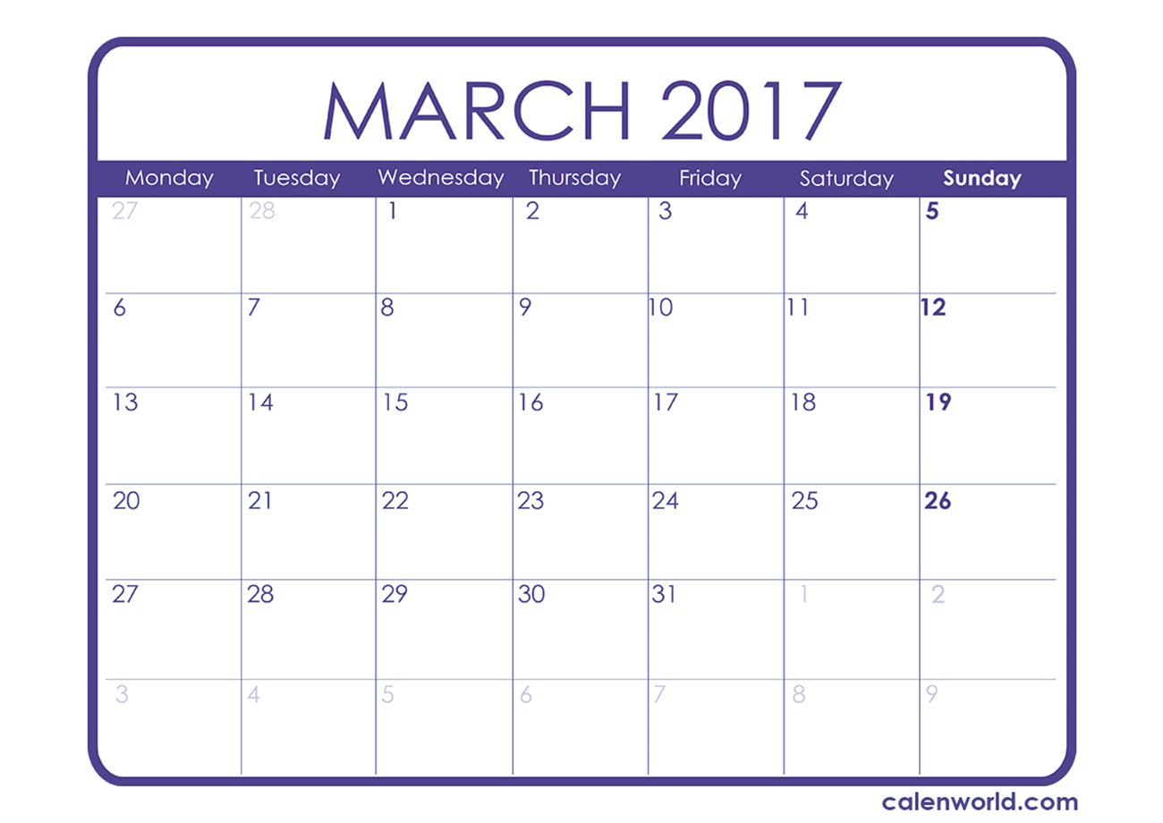 March 2017 Calendar Printable Calendars
