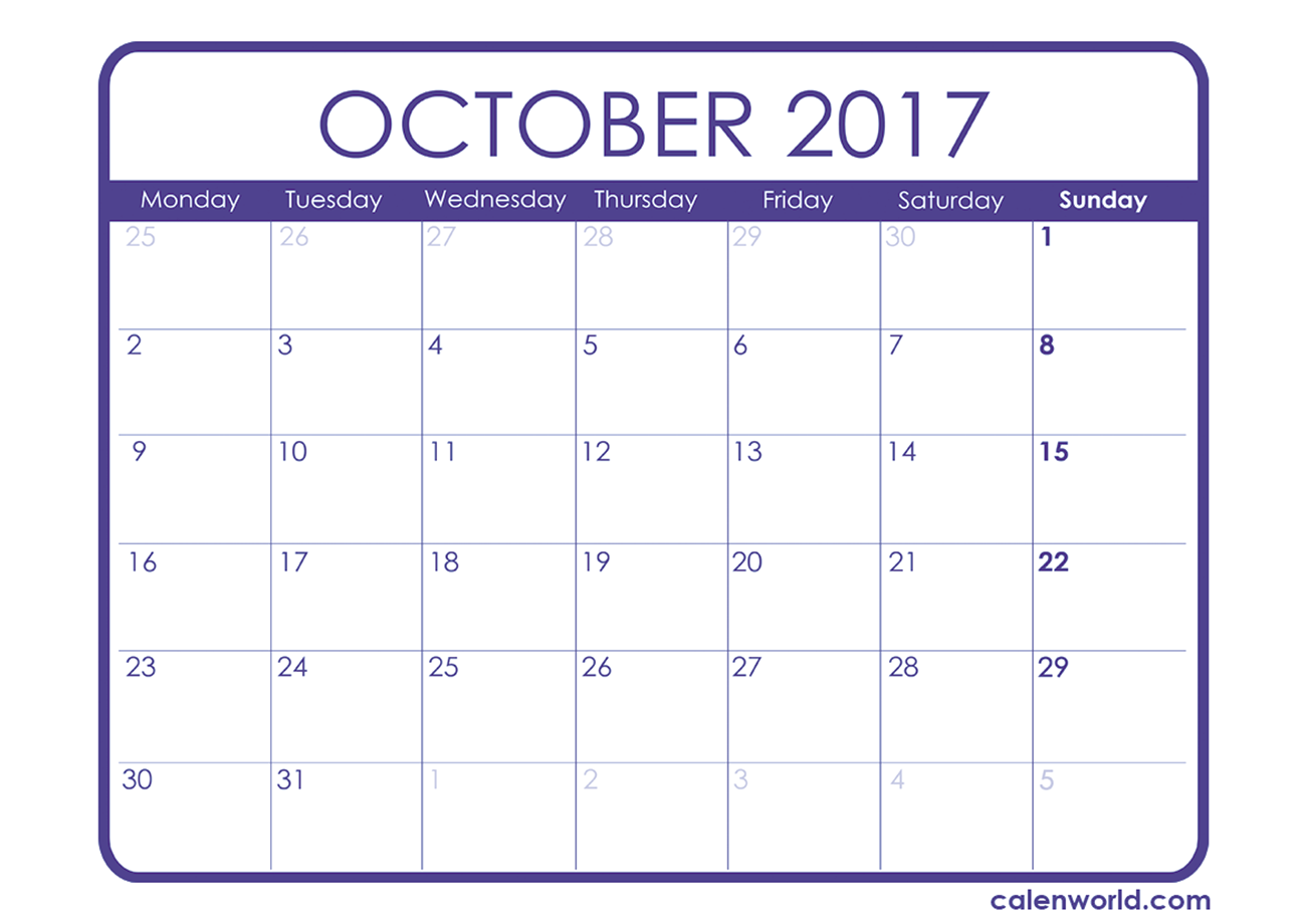 2017 October Calendar Printable