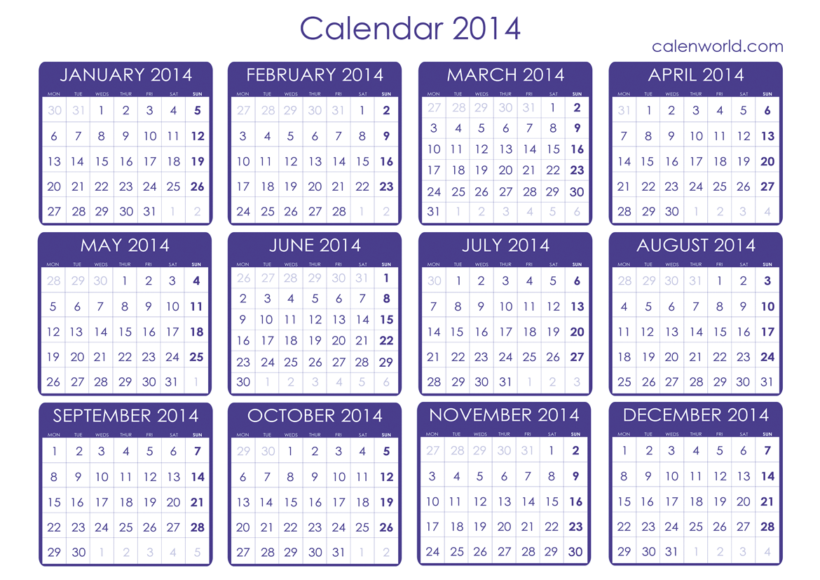 Calendar 2014 | 2014 Free Printable Calendar | Free Calendar