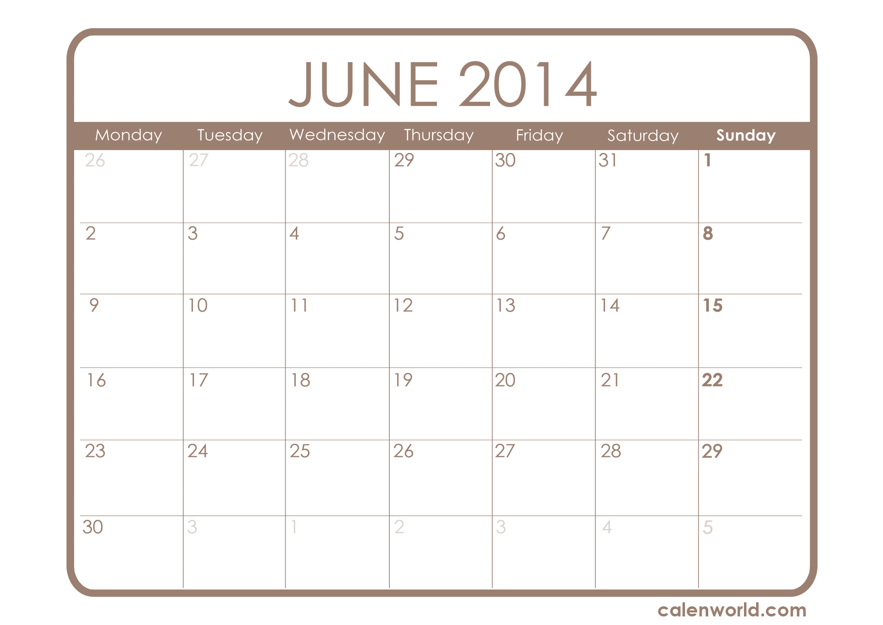 June 2014  Calendar